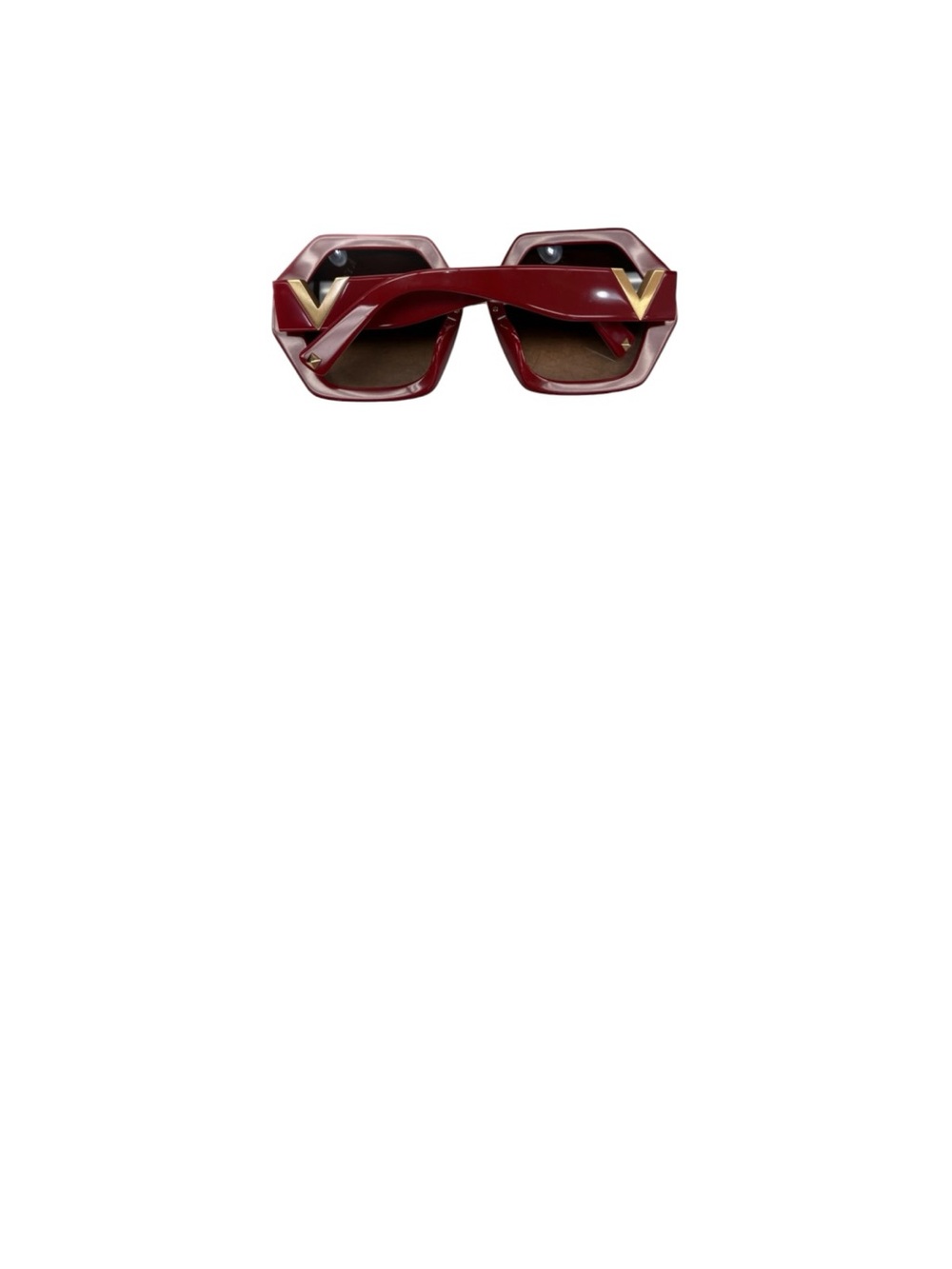 Valentino Red Hexagonal Frame Sunglasses with Brown Gradient Lenses